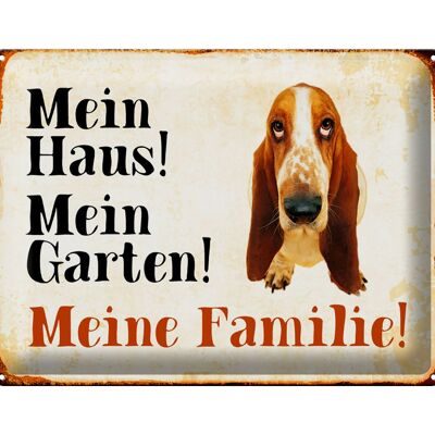 Metal sign dog 40x30cm Bassett my house garden family