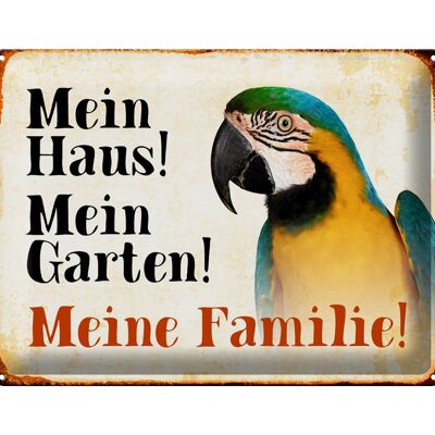 Targa in metallo animali 40x30 cm pappagallo la mia casa giardino famiglia