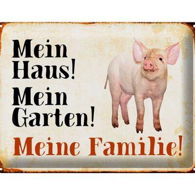 Cartel de chapa animales 40x30cm cerdo mi casa jardín familia