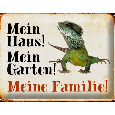 Metal sign reptiles 40x30cm chameleon my house garden