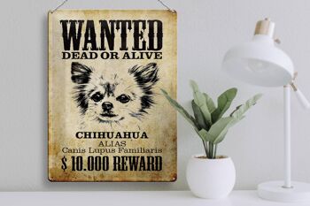 Plaque en tôle chien 30x40cm wanted Chihuahua Alias 3