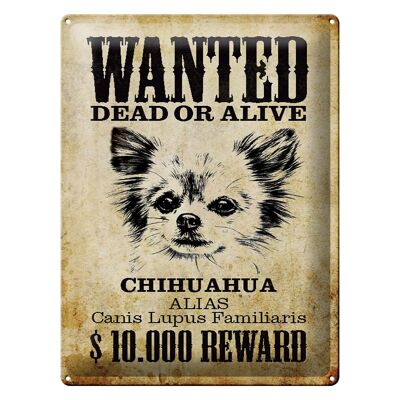 Plaque en tôle chien 30x40cm wanted Chihuahua Alias