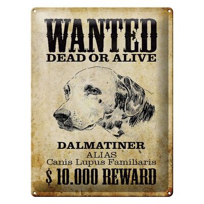 Cartel de chapa perro 30x40cm se busca regalo dálmata muerto
