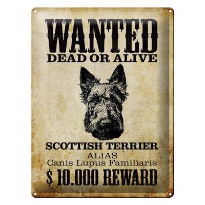 Cartel de chapa perro 30x40cm se busca Terrier escocés