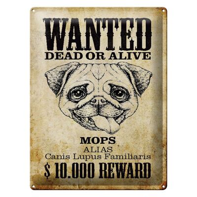 Cartel de chapa perro 30x40cm se busca pug muerto alias regalo