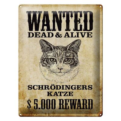 Tin sign animals 30x40cm wanted Schrödinger's cat