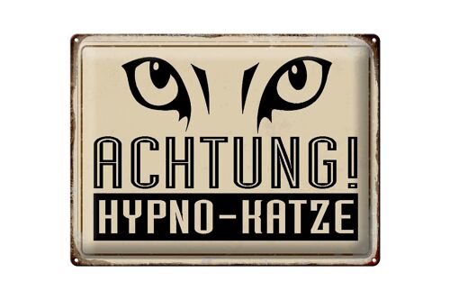 Blechschild Retro 40x30cm Achtung Hypno-Katze Geschenk