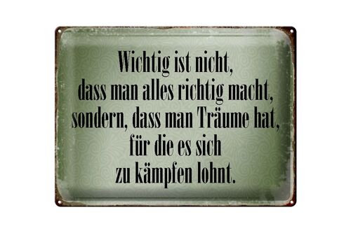 Blechschild Spruch 40x30cm wichtig Träume haben und kämpfen