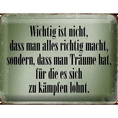 Blechschild Spruch 40x30cm wichtig Träume haben und kämpfen