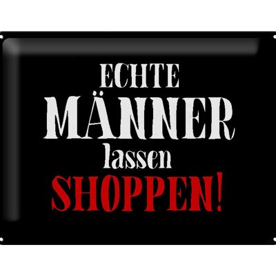 Targa in metallo con scritta "Real Men Let Shopping" 40x30 cm, decorazione da parete