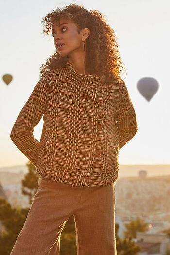 Veste Boho Courte À Carreaux Marron 2