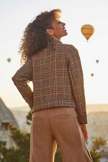 Veste Boho Courte À Carreaux Marron 4