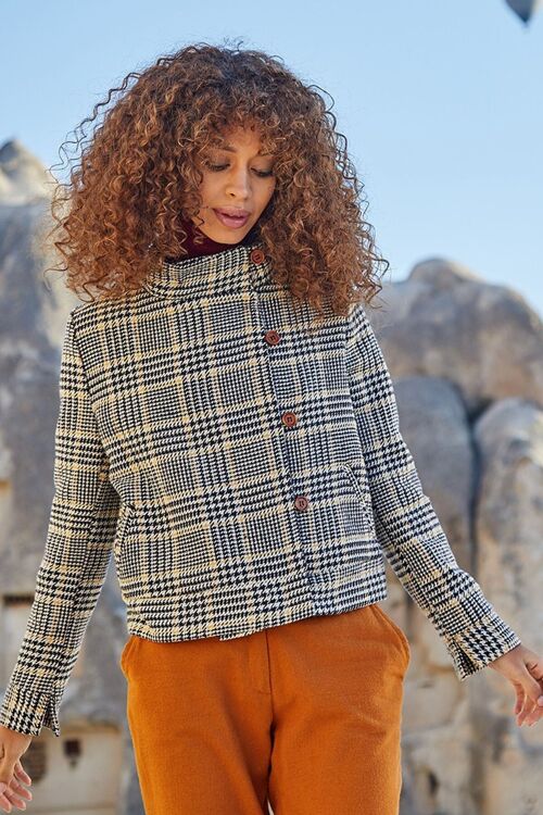 Plaid Short Boho Jacket Gray