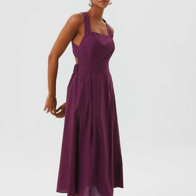 Open Back Fit and Flare Cotton Dress Purple