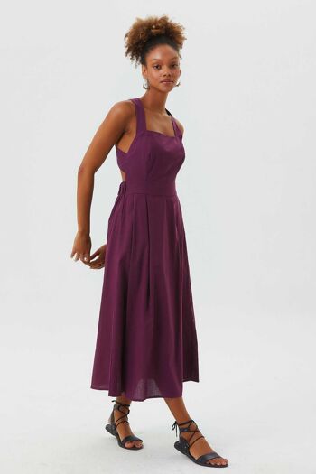 Robe Ajustée et Évasée Dos Ouvert en Coton Violet 1