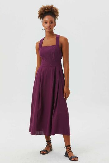 Robe Ajustée et Évasée Dos Ouvert en Coton Violet 3