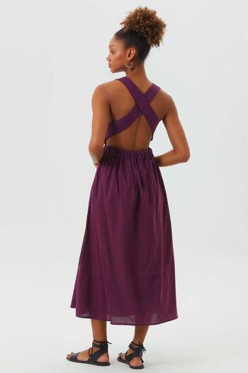 Robe Ajustée et Évasée Dos Ouvert en Coton Violet 4