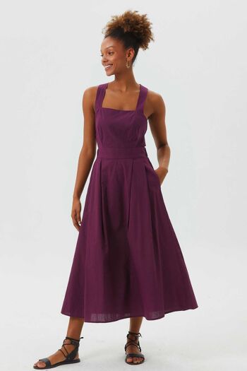 Robe Ajustée et Évasée Dos Ouvert en Coton Violet 6