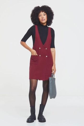 Robe Gilet Courte avec Boutons sur le Devant Rouge Foncé 2