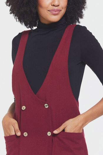 Robe Gilet Courte avec Boutons sur le Devant Rouge Foncé 5