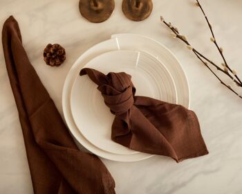 Lot de 4 serviettes de table en gaze de coton marron Indie 1