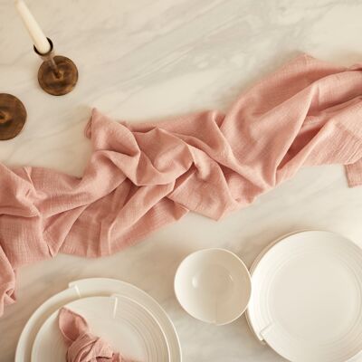 Camino de mesa Joy de gasa de algodón rosa