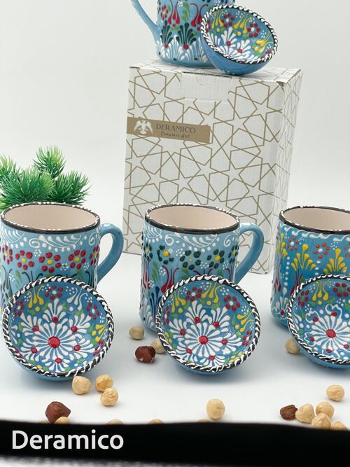 Handmade Authentic Anatolian Motifs -10 cm Ceramic Mug and 8 cm Bowl Set