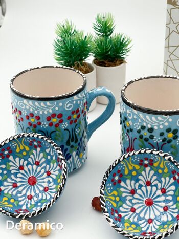 Motifs anatoliens authentiques faits à la main - Tasse en céramique de 10 cm et ensemble de bols de 8 cm 6