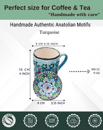 Motifs anatoliens authentiques faits à la main - Tasse en céramique de 10 cm et ensemble de bols de 8 cm 7