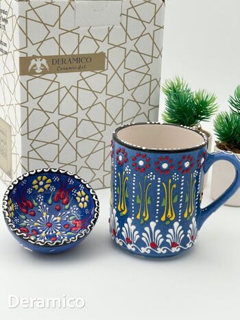 Motifs anatoliens authentiques faits à la main - Tasse en céramique de 10 cm et ensemble de bols de 8 cm 8