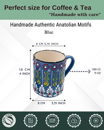 Motifs anatoliens authentiques faits à la main - Tasse en céramique de 10 cm et ensemble de bols de 8 cm 11