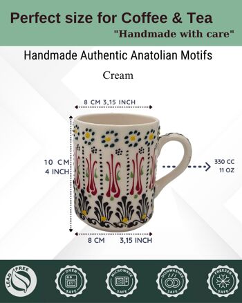 Motifs anatoliens authentiques faits à la main - Tasse en céramique de 10 cm et ensemble de bols de 8 cm 16