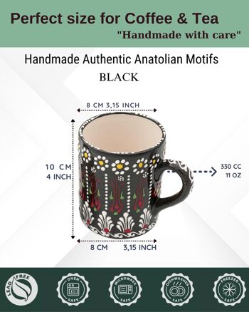 Motifs anatoliens authentiques faits à la main - Tasse en céramique de 10 cm et ensemble de bols de 8 cm 20