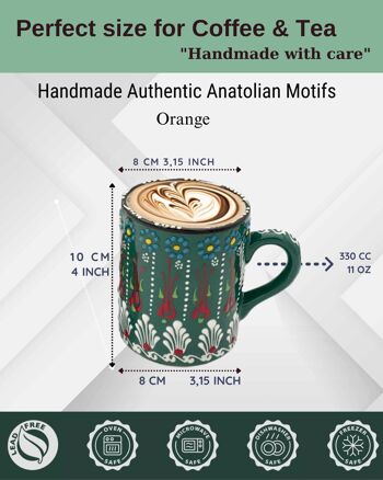 Motifs anatoliens authentiques faits à la main - Tasse en céramique de 10 cm et ensemble de bols de 8 cm 25