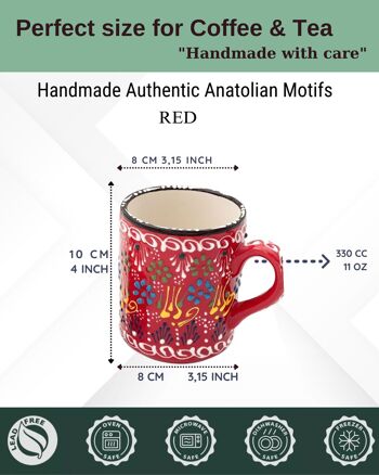 Motifs anatoliens authentiques faits à la main - Tasse en céramique de 10 cm et ensemble de bols de 8 cm 29