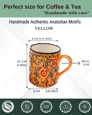 Motifs anatoliens authentiques faits à la main - Tasse en céramique de 10 cm et ensemble de bols de 8 cm 32