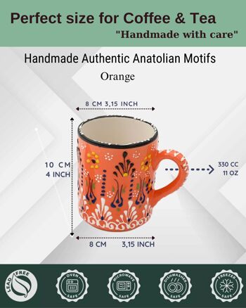 Motifs anatoliens authentiques faits à la main - Tasse en céramique de 10 cm et ensemble de bols de 8 cm 36