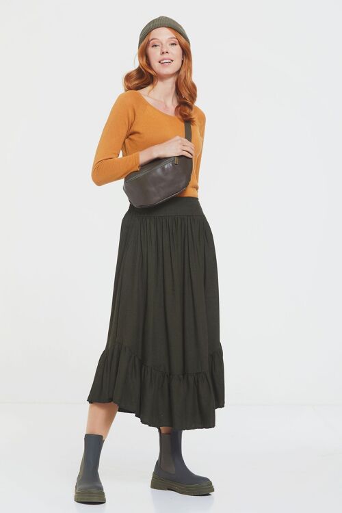 Hippie Midi Frill Skirt Khaki