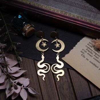 boucles d'oreilles puce serpent et lune en laiton 3