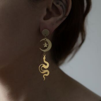 boucles d'oreilles puce serpent et lune en laiton 6