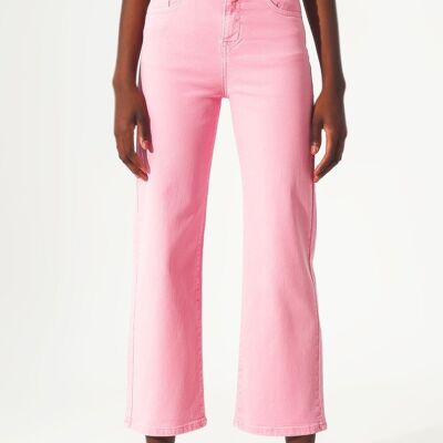 Jeans cropped a gamba larga in rosa