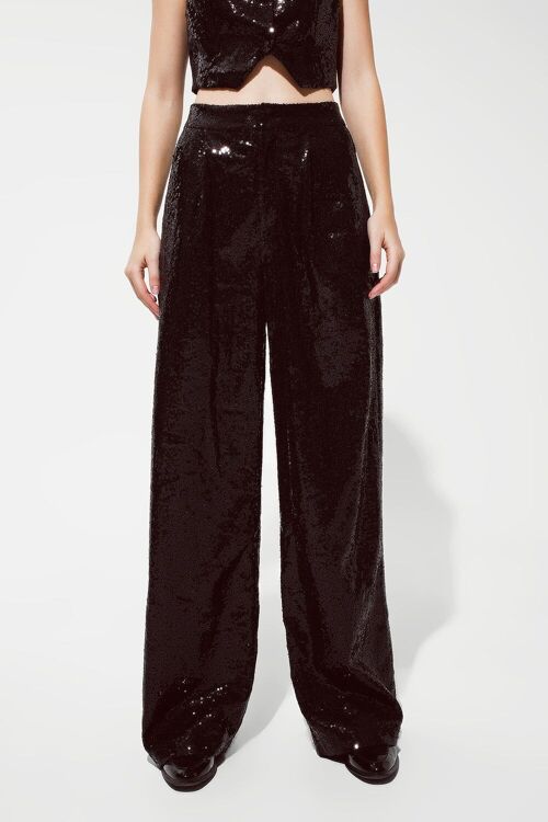 Black Sequins Pants with Flares Legs