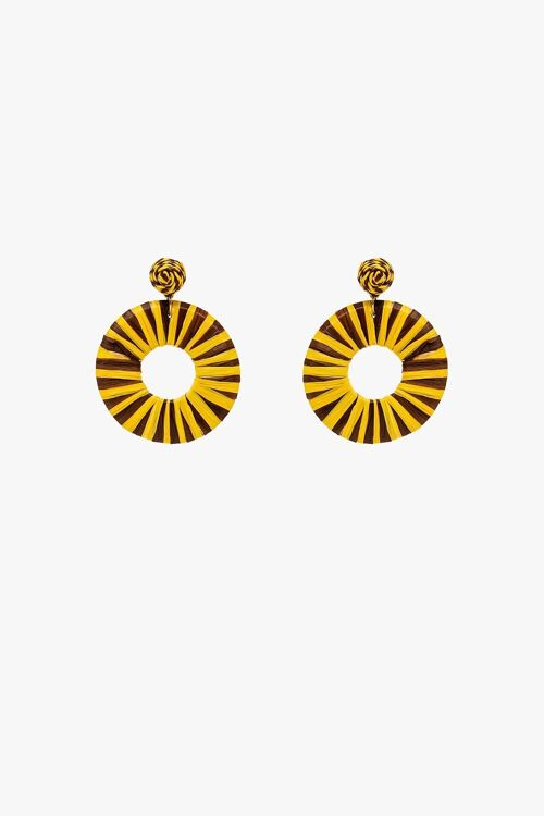 Brown And Yellow Dropped Woven Earrings