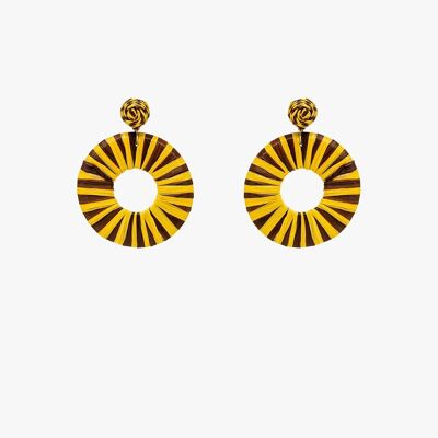 Brown And Yellow Dropped Woven Earrings