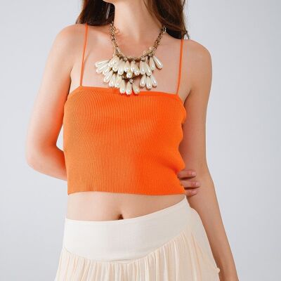 Basic knitted Top In Orange With Thin Straps