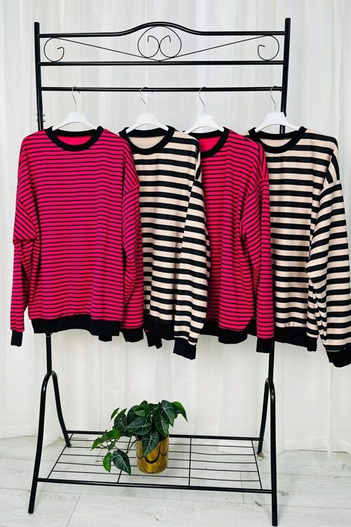 JOB LOT OVERSIZED PULLOVER STRIPPED SWEATSHIRT KTR6350-JOBLOT