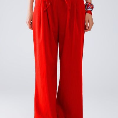 Red Relaxed Pants With Drawstring Closing And Side Pockets