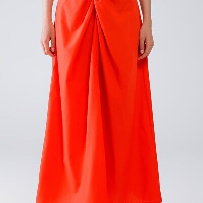 Maxi orange poplin skirt with knot detail at the waist