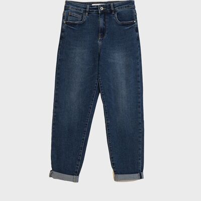 Jeans a gamba dritta in blu scuro con gambe dei pantaloni piegate