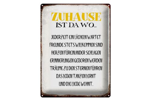 Blechschild Spruch 30x40cm Zuhause ist da wo Liebe Herzen